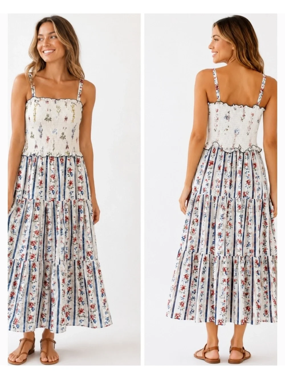 NWT Smocked Floral Tiered Maxi Dress By White Closet size L - Picture 1 of 6